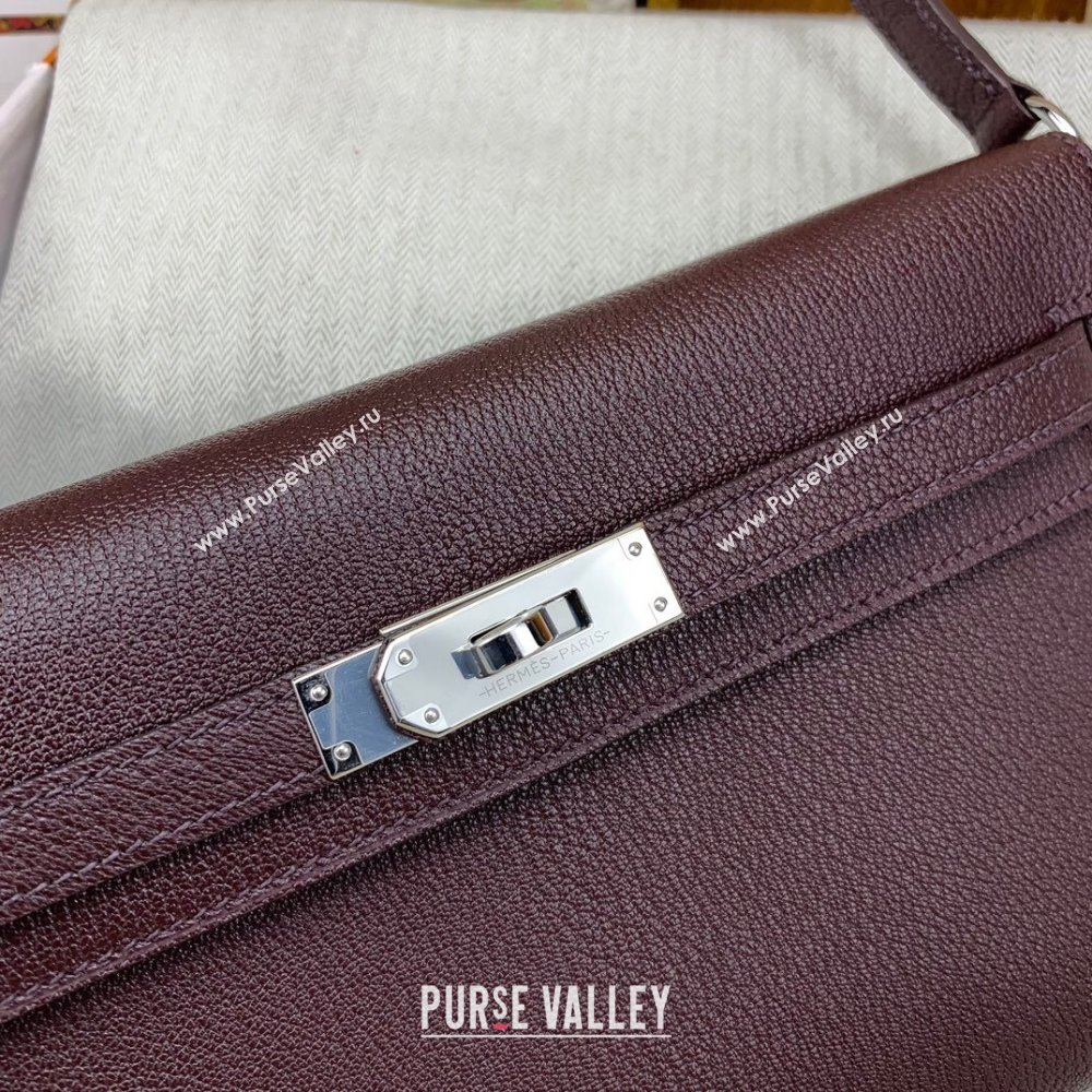 Hermes Kelly Elan Bag in Chevre Leather Burgundy/Silver 2024(Handmade) (XYA-24022215)