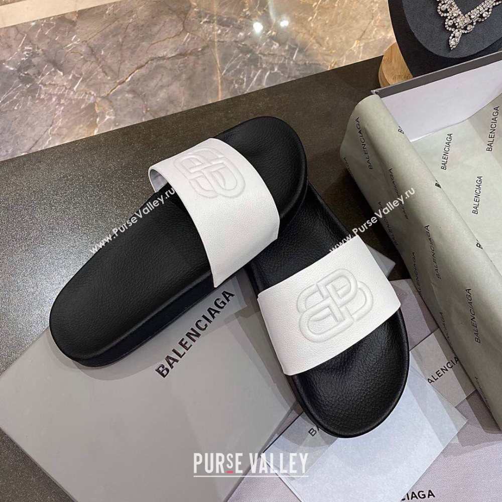 Balenciaga BB Slide Sandals White/Black 2020 (For Women and Men) (MD-20120374)