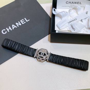 Chanel Stretch Calfskin Belt with Crystal Buckle 3cm CH102919 Black 2024 (YANG-24102919)