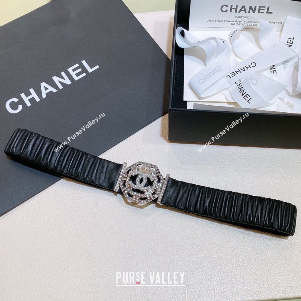 Chanel Stretch Calfskin Belt with Crystal Buckle 3cm CH102919 Black 2024 (YANG-24102919)