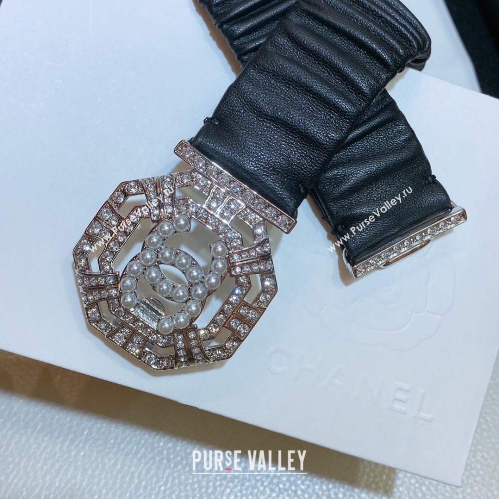 Chanel Stretch Calfskin Belt with Crystal Buckle 3cm CH102919 Black 2024 (YANG-24102919)