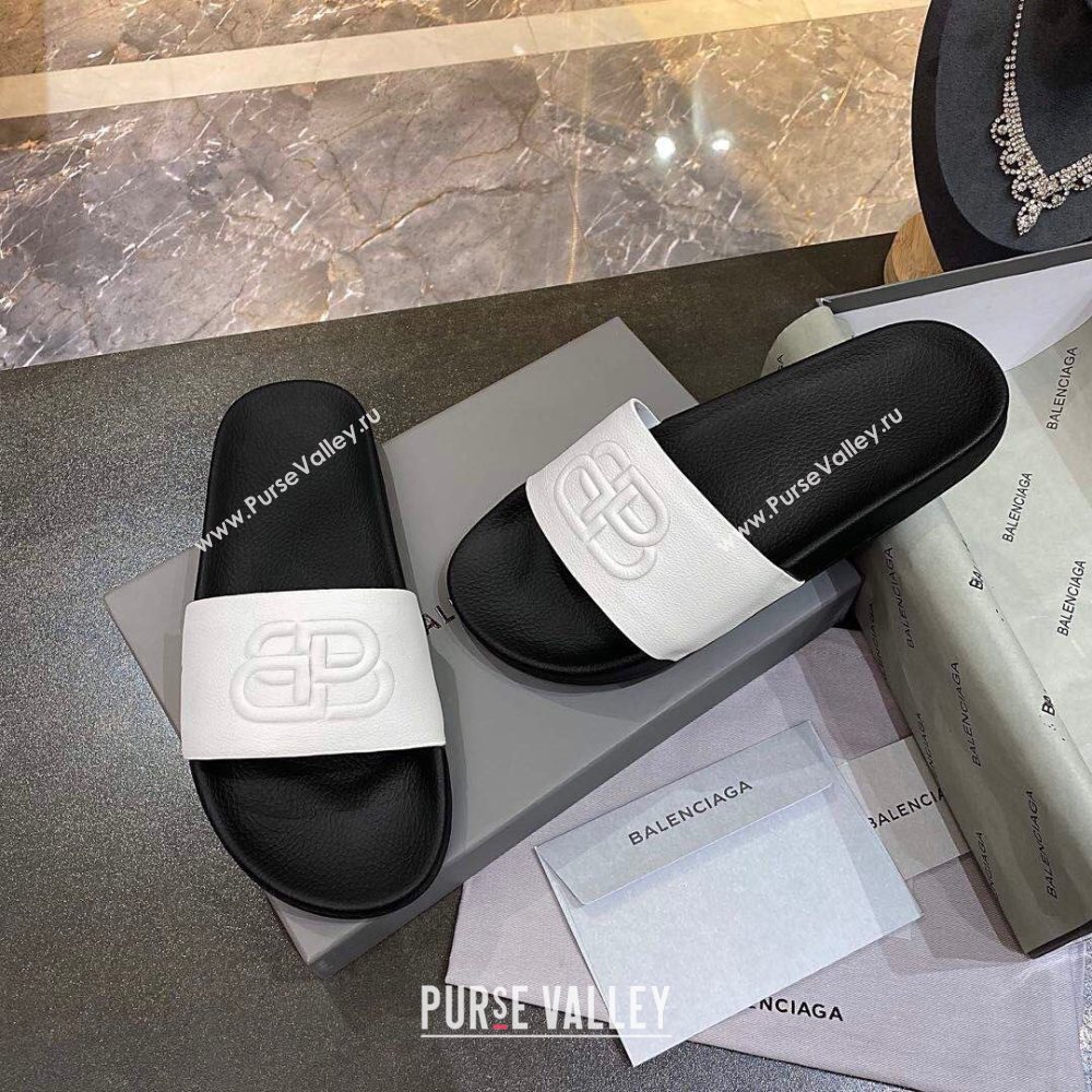 Balenciaga BB Slide Sandals White/Black 2020 (For Women and Men) (MD-20120374)