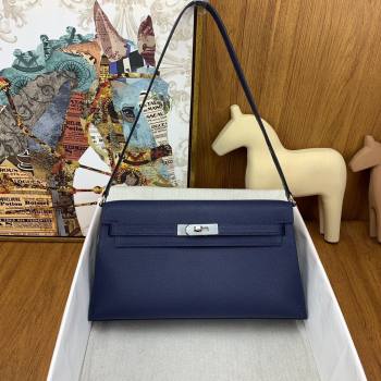 Hermes Kelly Elan Bag in Chevre Leather Blue/Silver 2024(Handmade) (XYA-24022217)