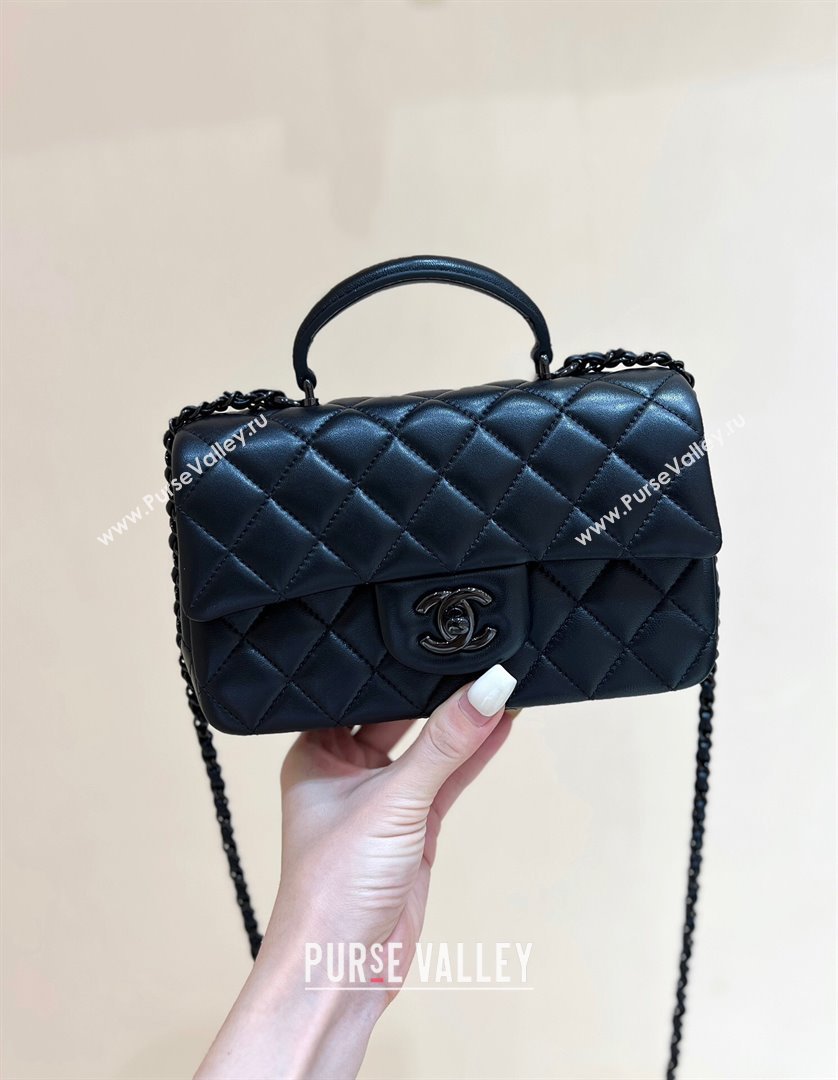 Chanel Lambskin Mini Flap Bag with Top Handle AS2431 All Black 2024 Top Quality (SHUNY-24091303)