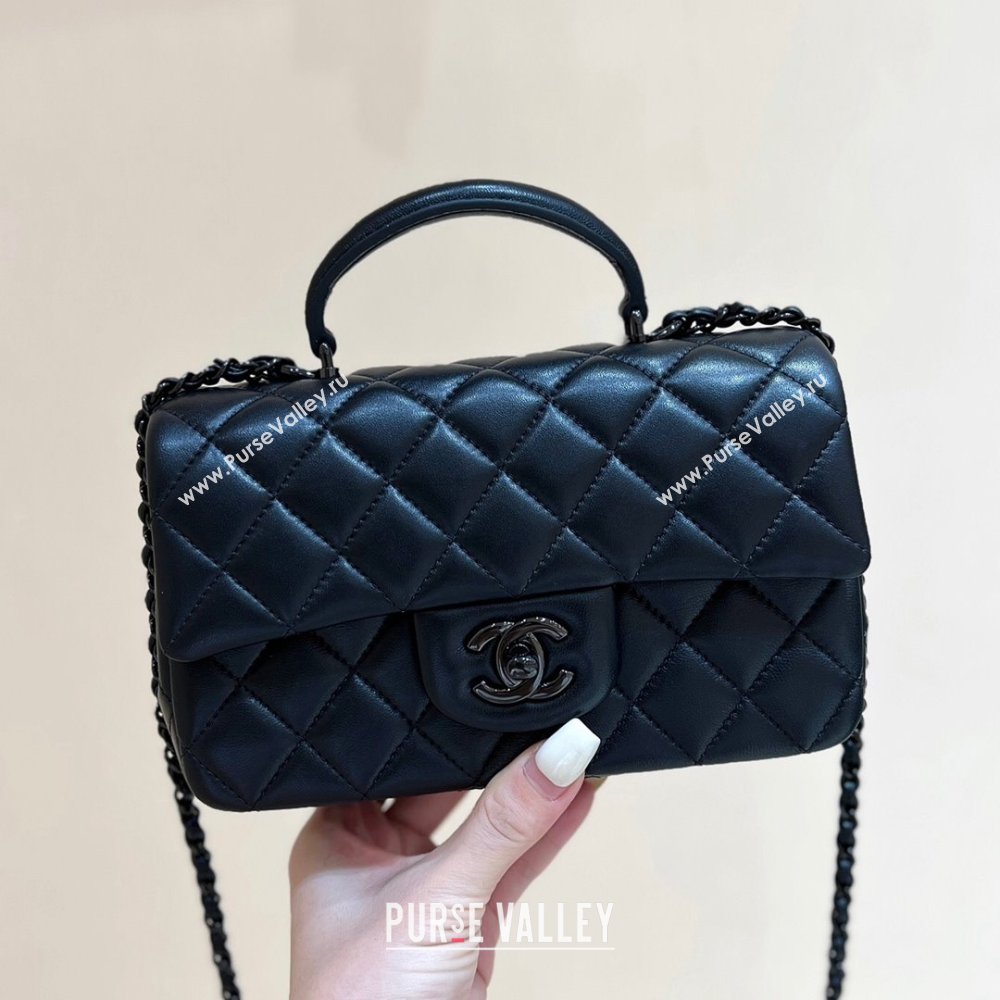 Chanel Lambskin Mini Flap Bag with Top Handle AS2431 All Black 2024 Top Quality (SHUNY-24091303)