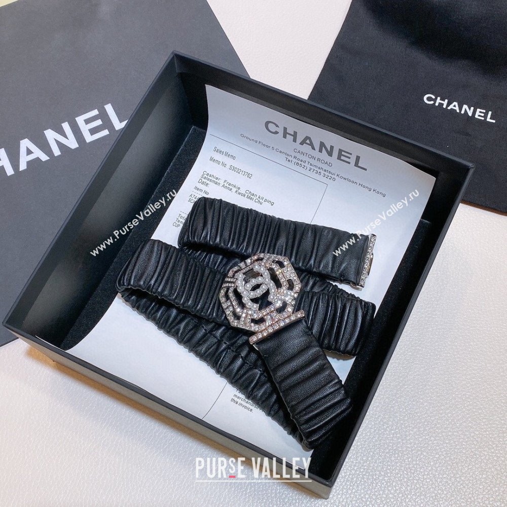 Chanel Stretch Calfskin Belt with Crystal Buckle 3cm CH102919 Black 2024 (YANG-24102919)