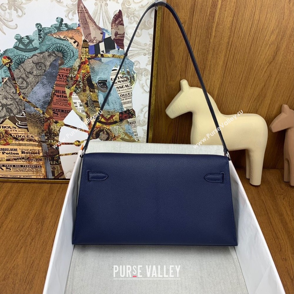 Hermes Kelly Elan Bag in Chevre Leather Blue/Silver 2024(Handmade) (XYA-24022217)