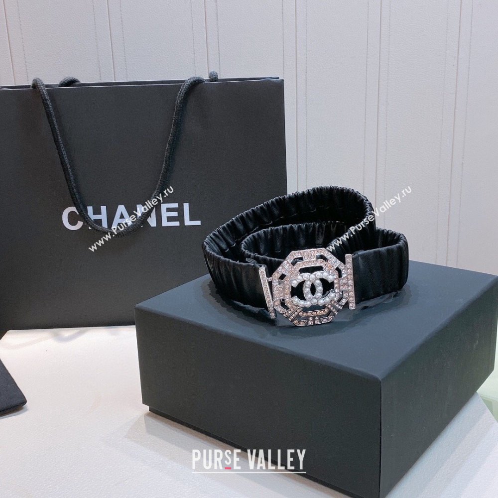 Chanel Stretch Calfskin Belt with Crystal Buckle 3cm CH102919 Black 2024 (YANG-24102919)