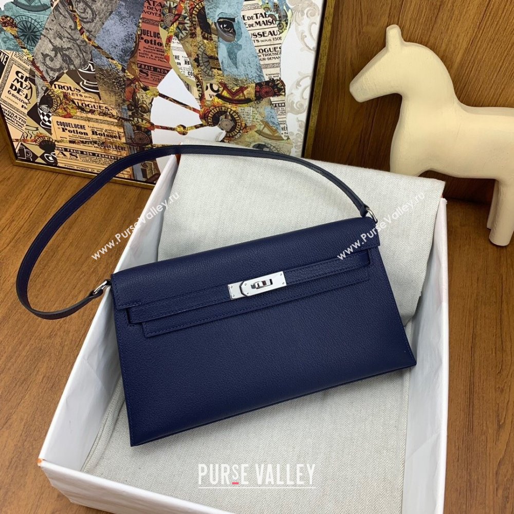 Hermes Kelly Elan Bag in Chevre Leather Blue/Silver 2024(Handmade) (XYA-24022217)