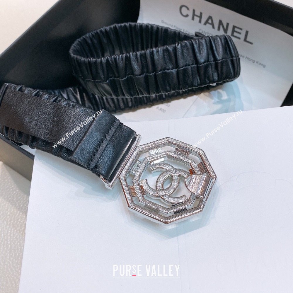 Chanel Stretch Calfskin Belt with Crystal Buckle 3cm CH102919 Black 2024 (YANG-24102919)