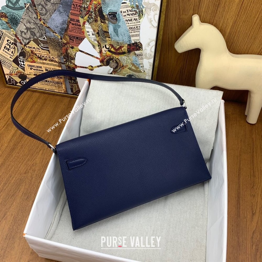 Hermes Kelly Elan Bag in Chevre Leather Blue/Silver 2024(Handmade) (XYA-24022217)