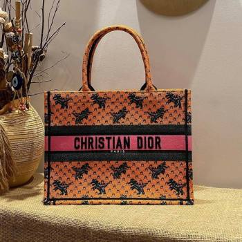 Dior Small Book Tote Bag in Orange Multicolor Dragon & Fire Embroidery 2021 (XXG-21090712)