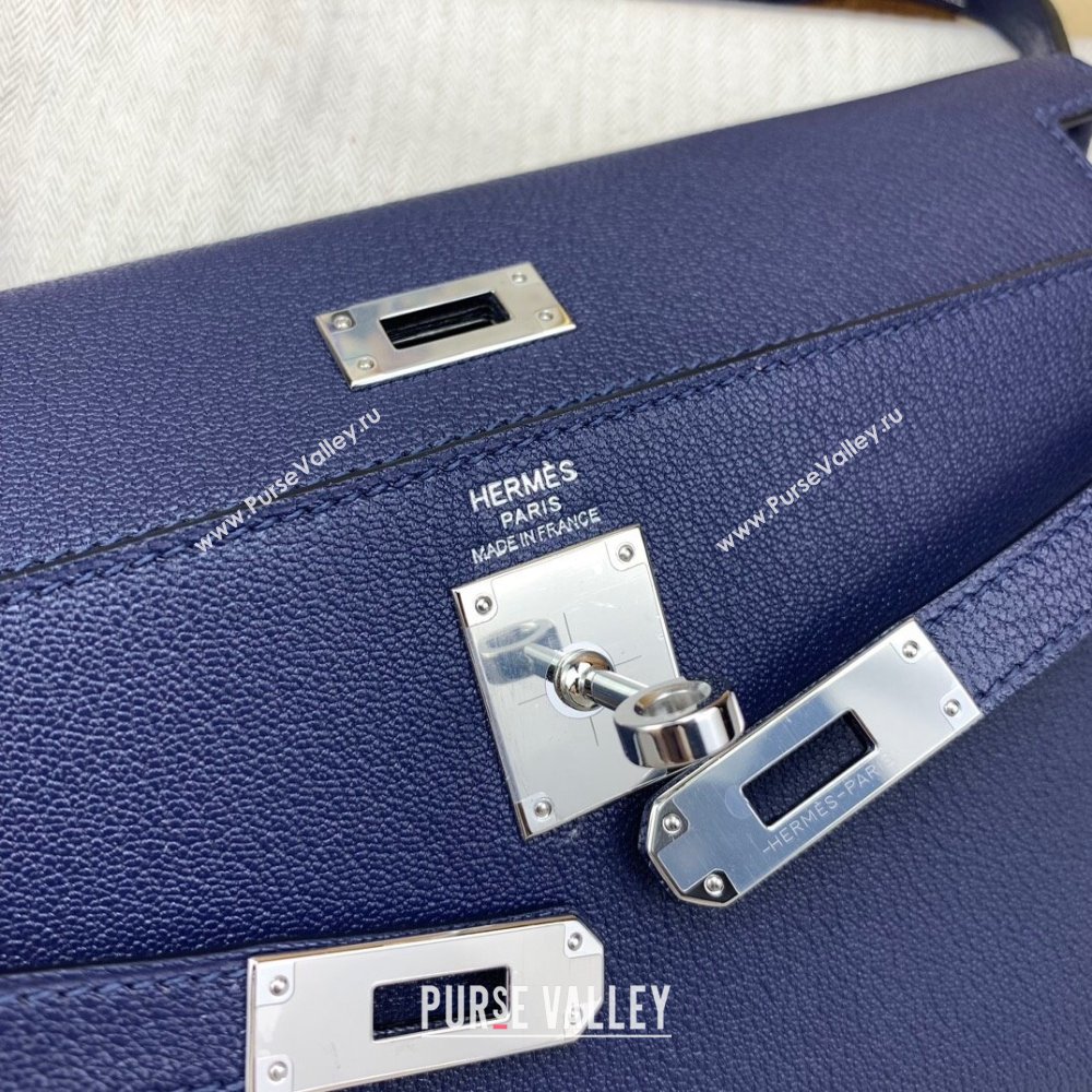 Hermes Kelly Elan Bag in Chevre Leather Blue/Silver 2024(Handmade) (XYA-24022217)