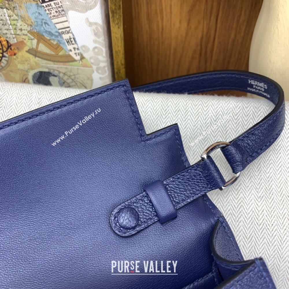 Hermes Kelly Elan Bag in Chevre Leather Blue/Silver 2024(Handmade) (XYA-24022217)