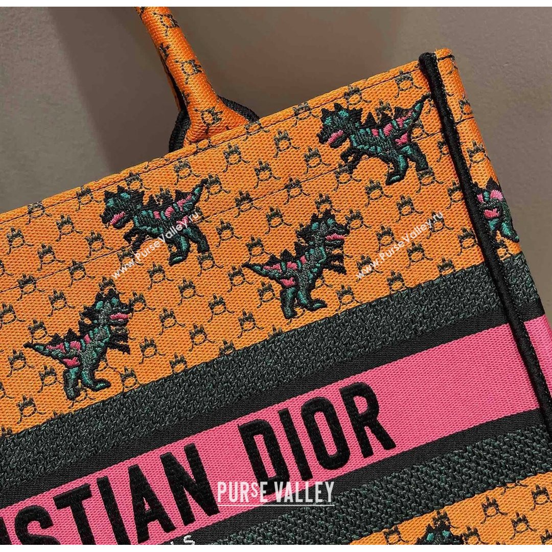 Dior Small Book Tote Bag in Orange Multicolor Dragon & Fire Embroidery 2021 (XXG-21090712)