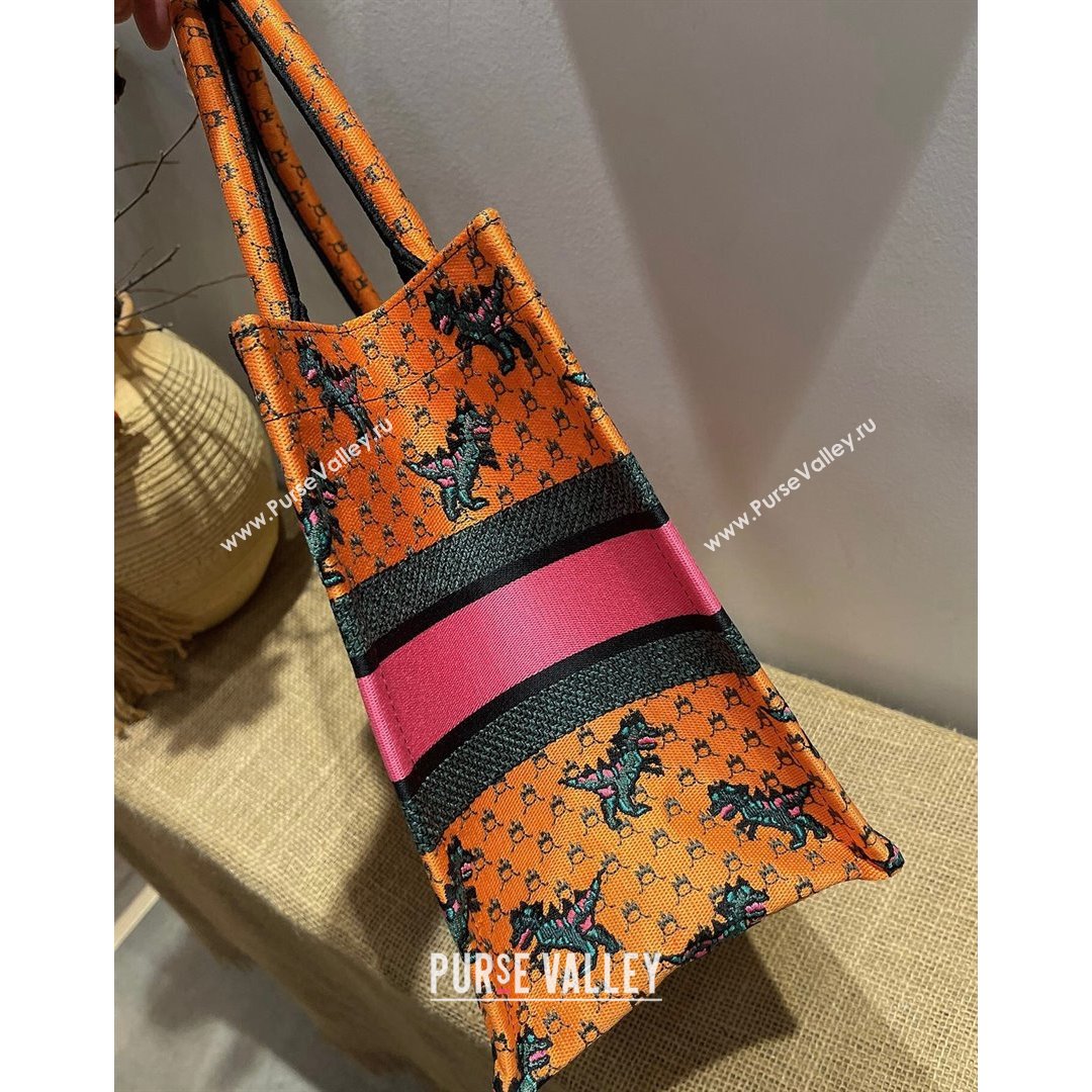 Dior Small Book Tote Bag in Orange Multicolor Dragon & Fire Embroidery 2021 (XXG-21090712)