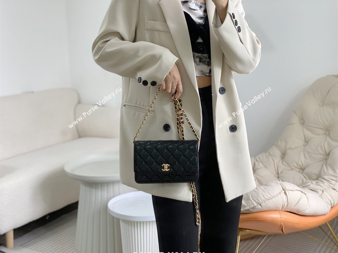 Chanel Shiny Lambskin Wallet On Chain WOC AP3785 Black 2024 (SM-24042603)
