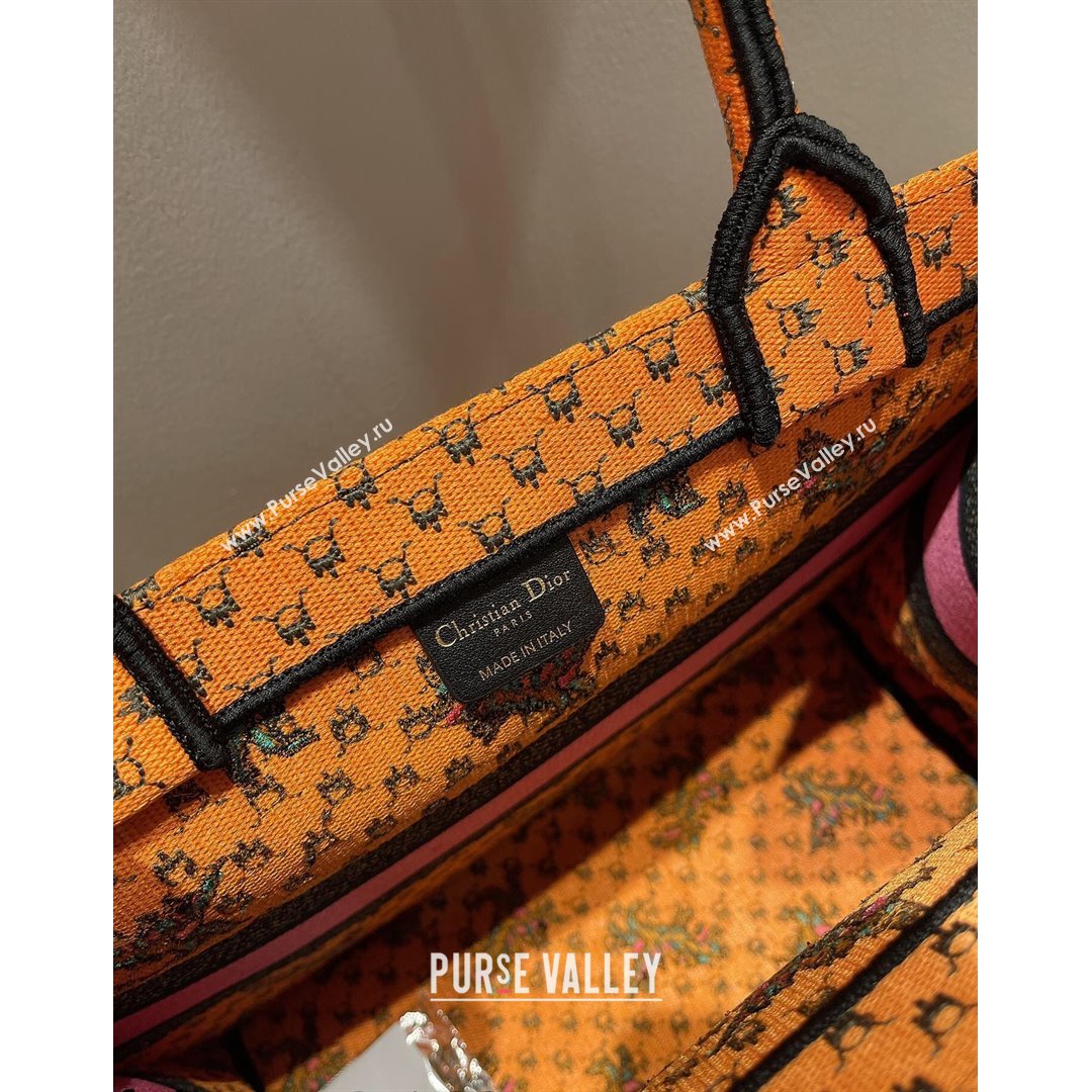 Dior Small Book Tote Bag in Orange Multicolor Dragon & Fire Embroidery 2021 (XXG-21090712)