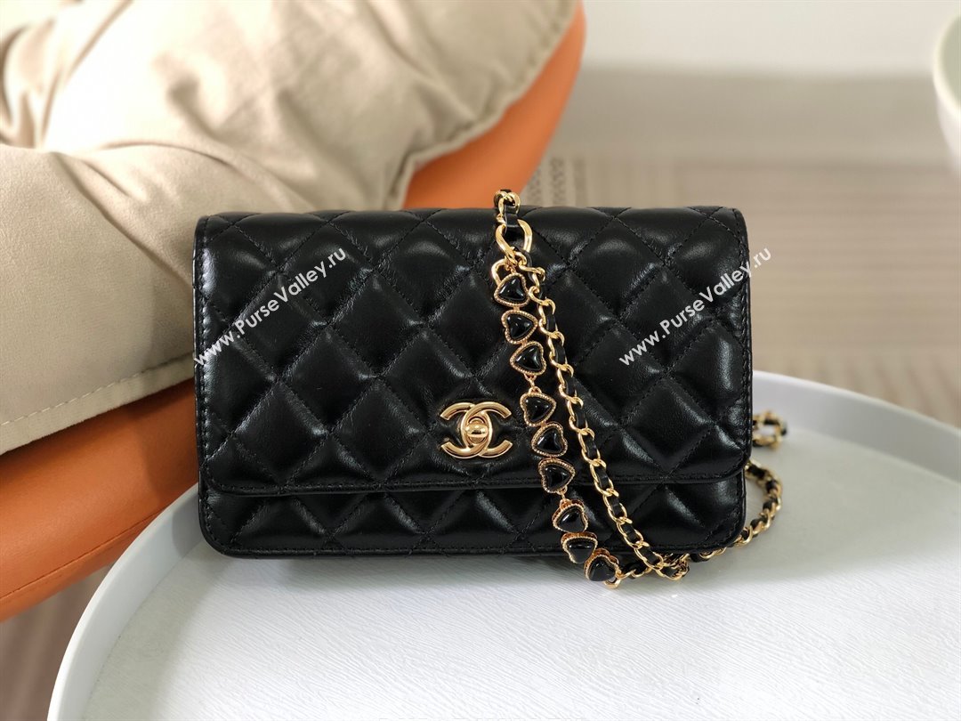 Chanel Shiny Lambskin Wallet On Chain WOC AP3785 Black 2024 (SM-24042603)