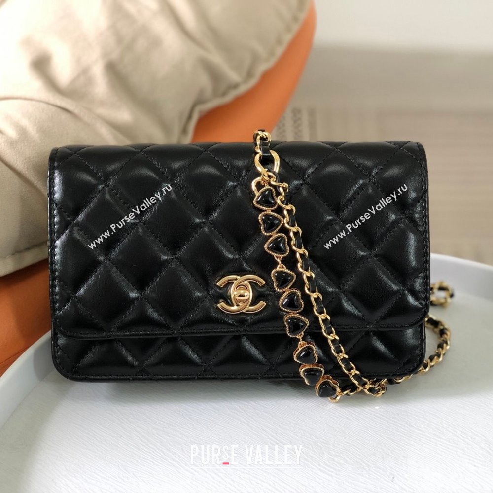 Chanel Shiny Lambskin Wallet On Chain WOC AP3785 Black 2024 (SM-24042603)