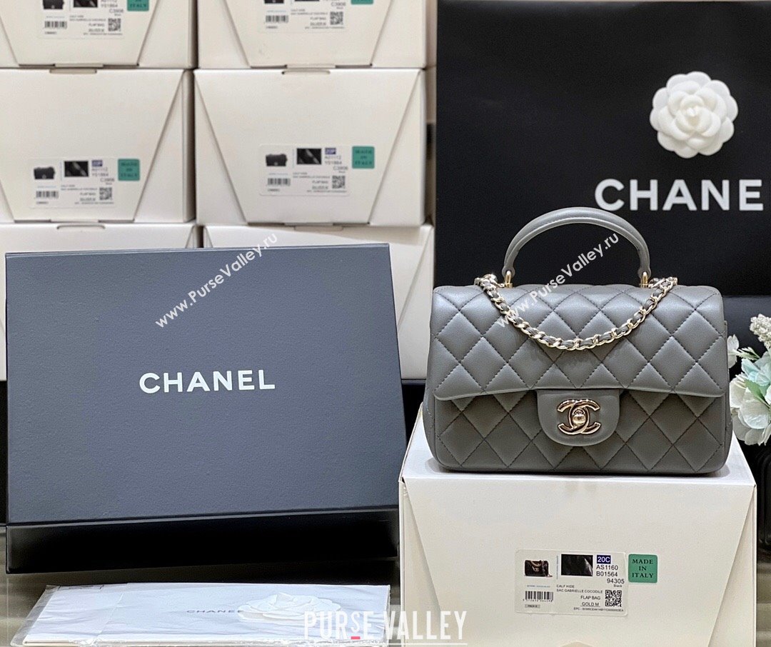 Chanel Lambskin Mini Flap Bag with Top Handle AS2431 Grey 2024 Top Quality (SHUNY-24091302)