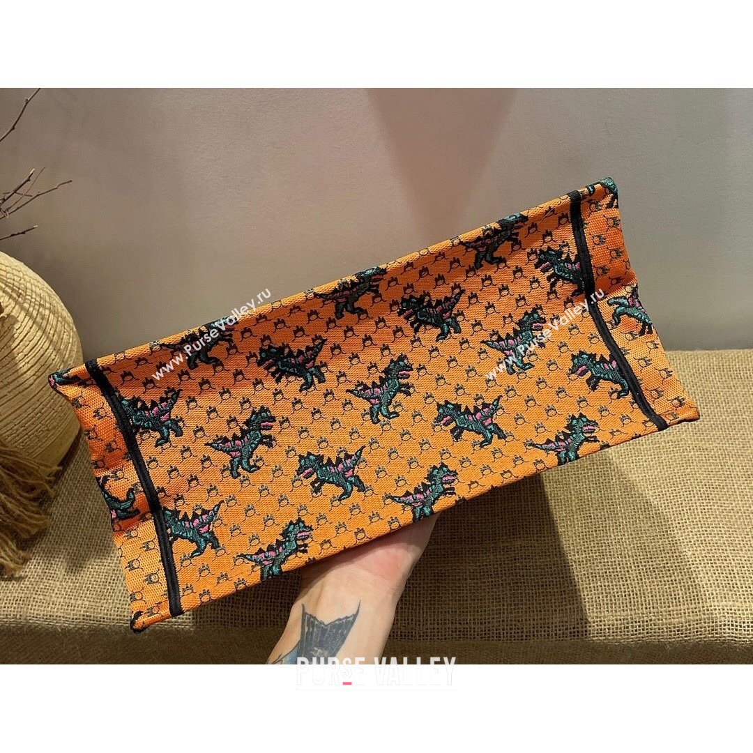 Dior Small Book Tote Bag in Orange Multicolor Dragon & Fire Embroidery 2021 (XXG-21090712)