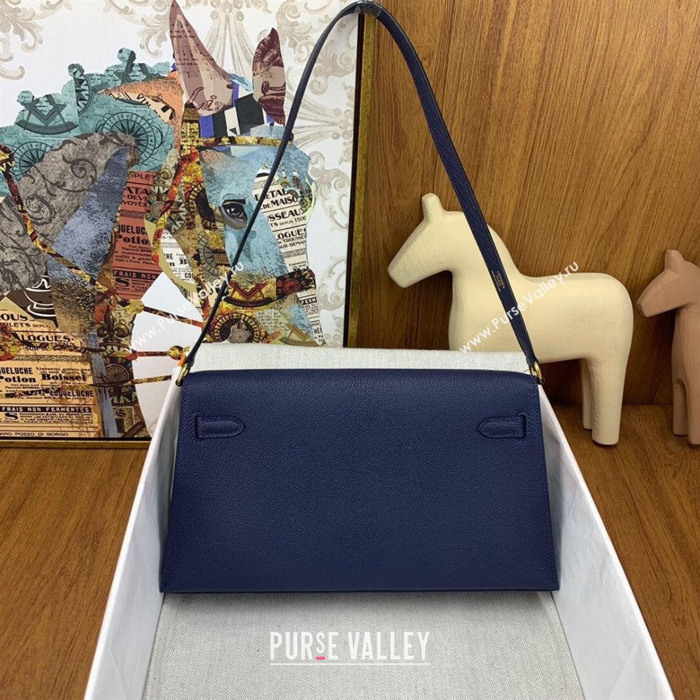 Hermes Kelly Elan Bag in Chevre Leather Blue/Gold 2024(Handmade) (XYA-24022216)