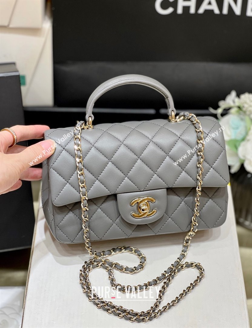 Chanel Lambskin Mini Flap Bag with Top Handle AS2431 Grey 2024 Top Quality (SHUNY-24091302)