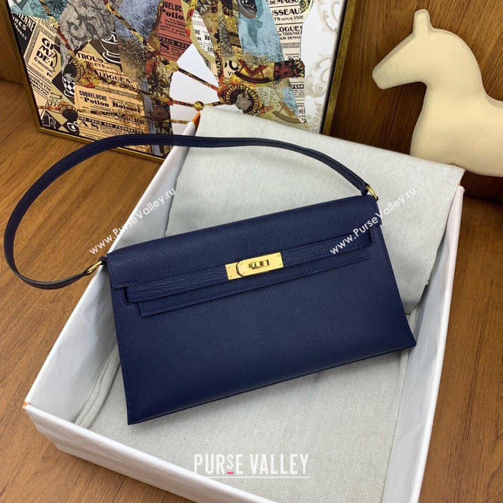 Hermes Kelly Elan Bag in Chevre Leather Blue/Gold 2024(Handmade) (XYA-24022216)