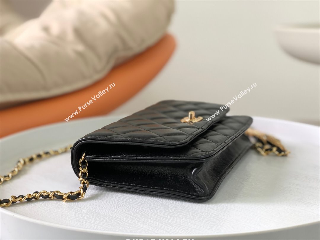 Chanel Shiny Lambskin Wallet On Chain WOC AP3785 Black 2024 (SM-24042603)