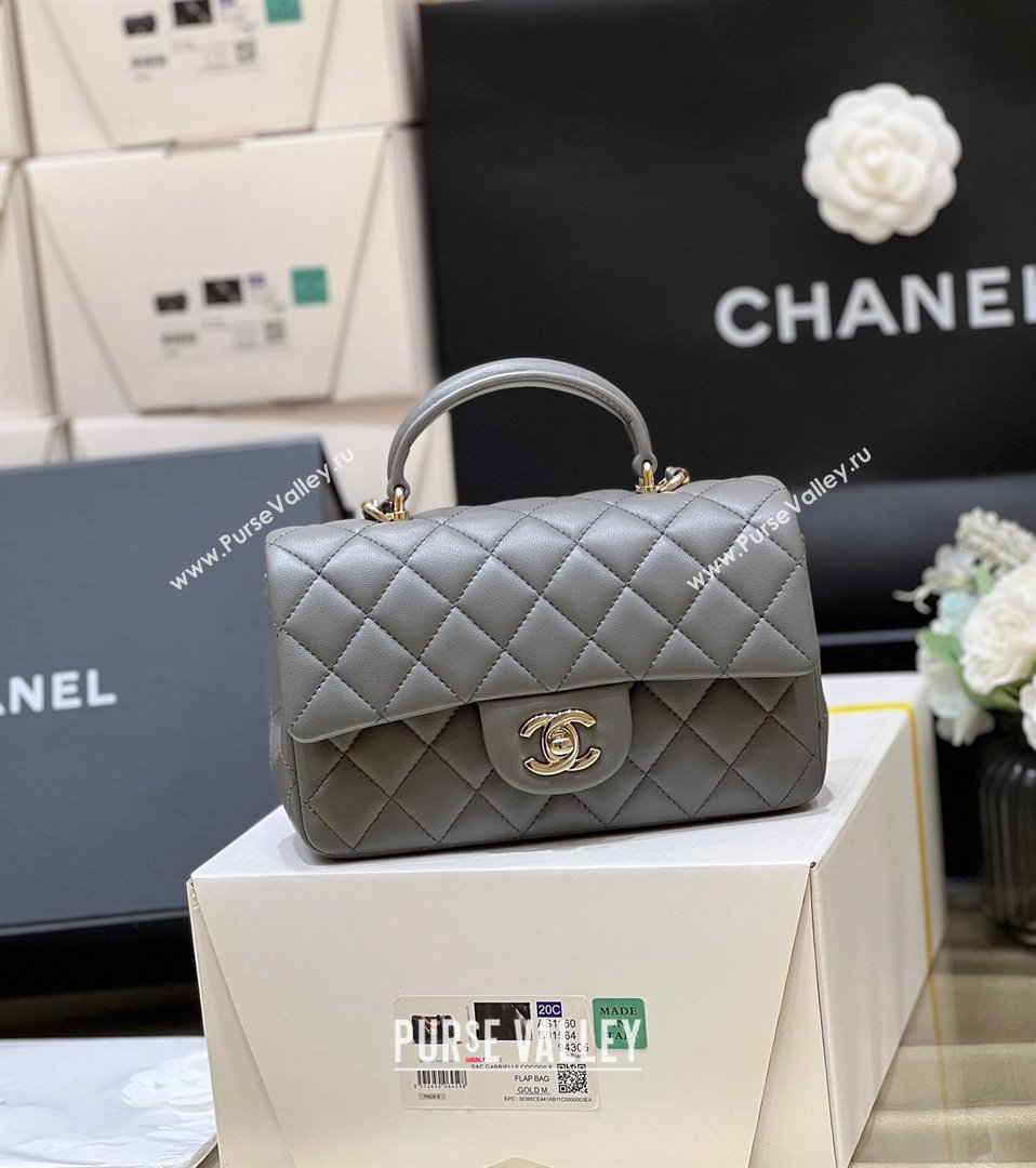 Chanel Lambskin Mini Flap Bag with Top Handle AS2431 Grey 2024 Top Quality (SHUNY-24091302)