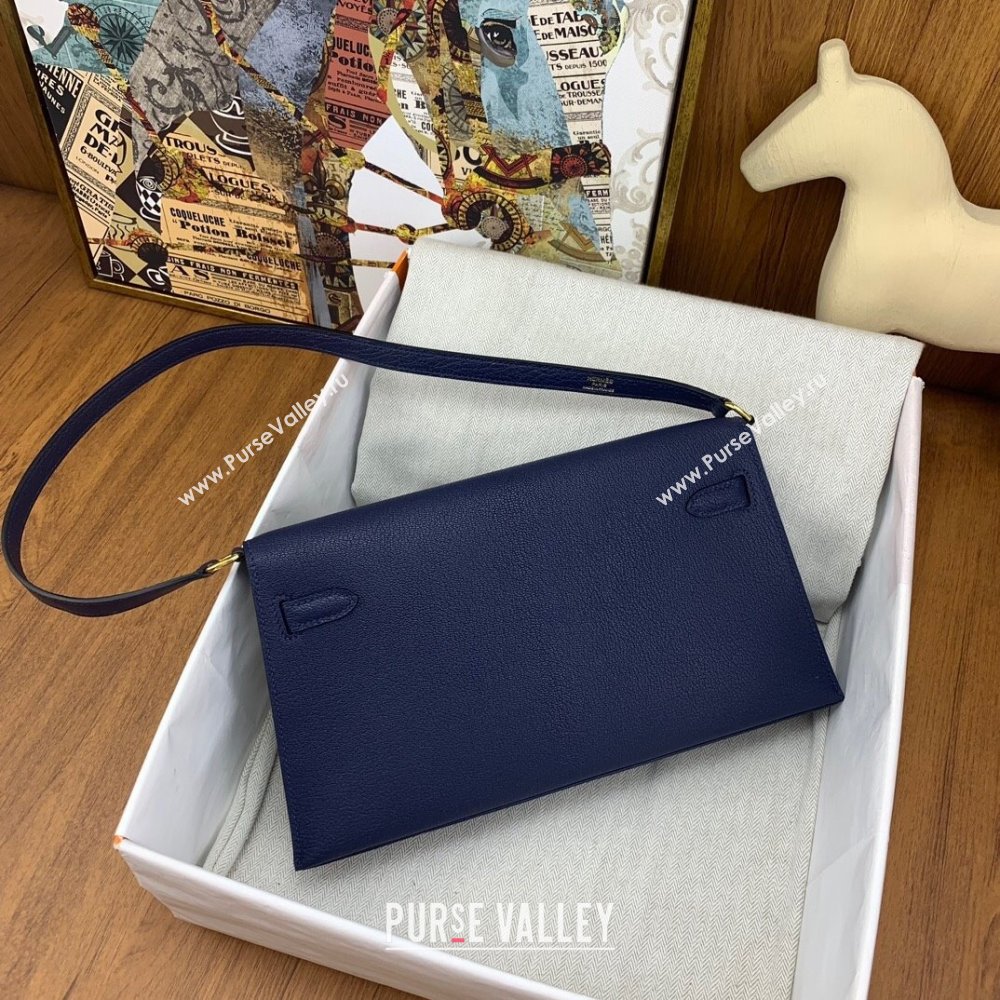 Hermes Kelly Elan Bag in Chevre Leather Blue/Gold 2024(Handmade) (XYA-24022216)