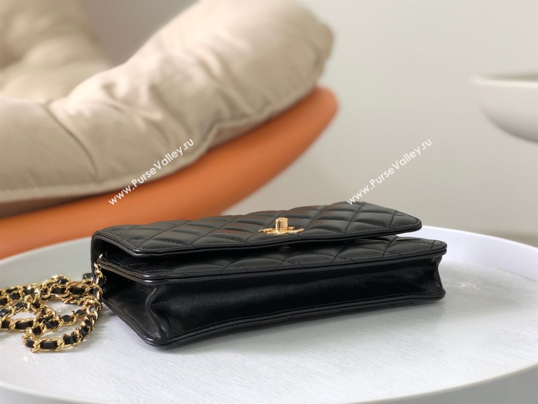 Chanel Shiny Lambskin Wallet On Chain WOC AP3785 Black 2024 (SM-24042603)