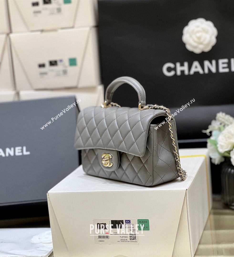 Chanel Lambskin Mini Flap Bag with Top Handle AS2431 Grey 2024 Top Quality (SHUNY-24091302)