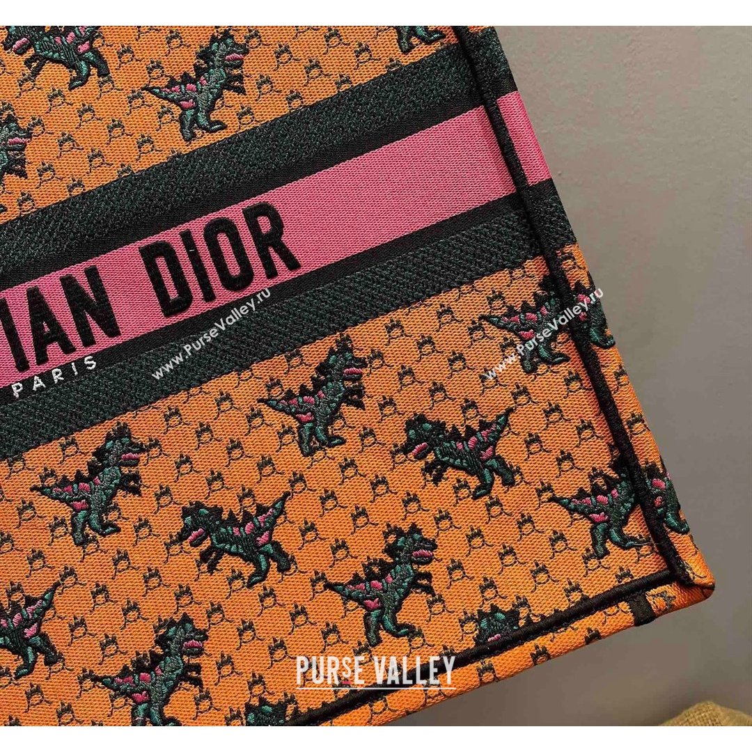 Dior Large Book Tote Bag in Orange Multicolor Dragon & Fire Embroidery 2021 (XXG-21090713)