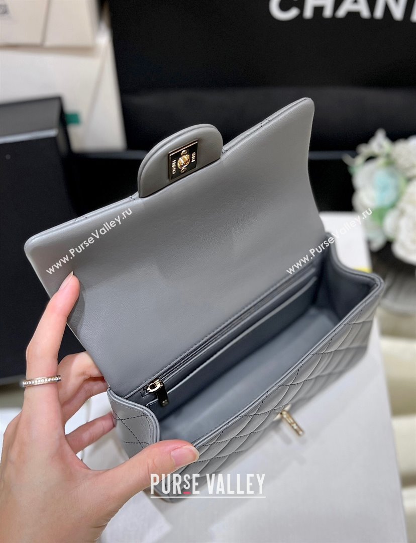 Chanel Lambskin Mini Flap Bag with Top Handle AS2431 Grey 2024 Top Quality (SHUNY-24091302)