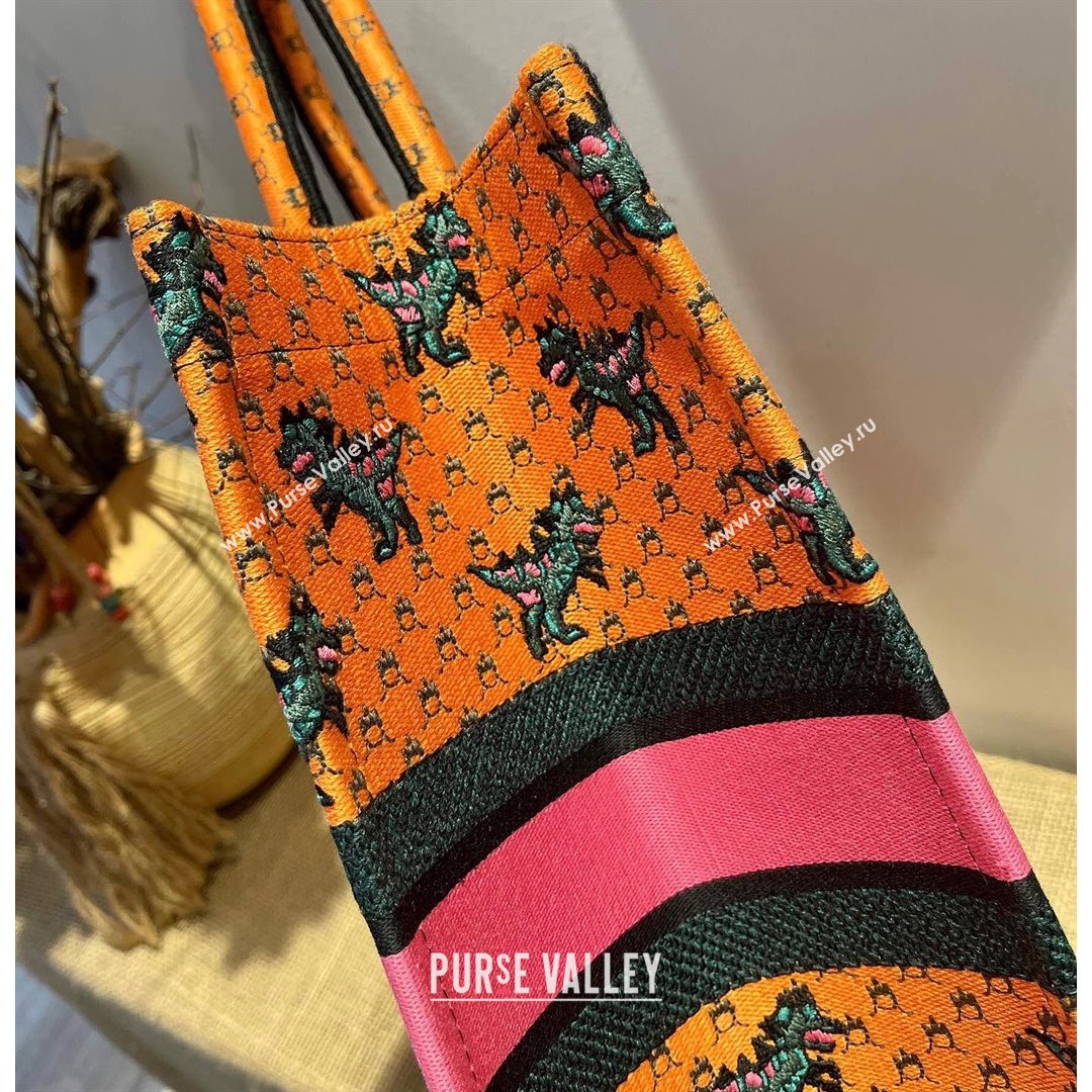 Dior Large Book Tote Bag in Orange Multicolor Dragon & Fire Embroidery 2021 (XXG-21090713)