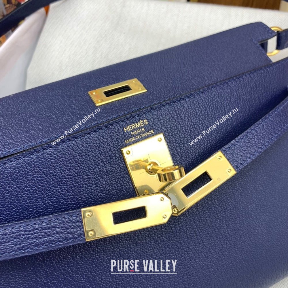 Hermes Kelly Elan Bag in Chevre Leather Blue/Gold 2024(Handmade) (XYA-24022216)