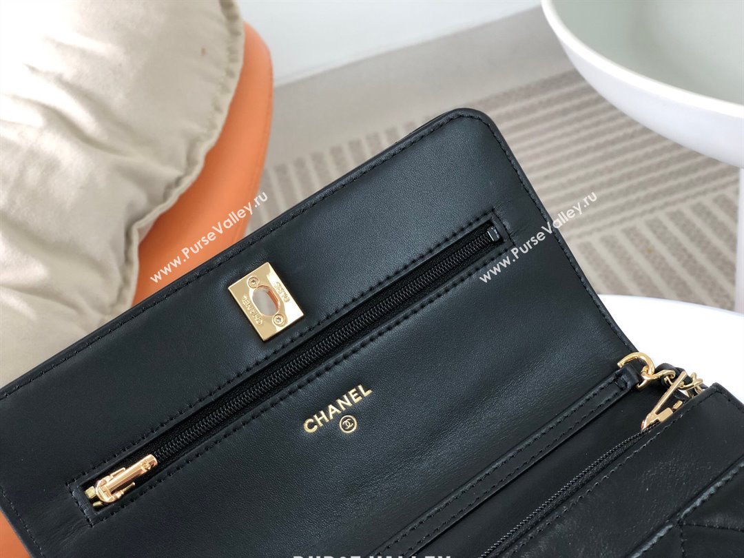 Chanel Shiny Lambskin Wallet On Chain WOC AP3785 Black 2024 (SM-24042603)