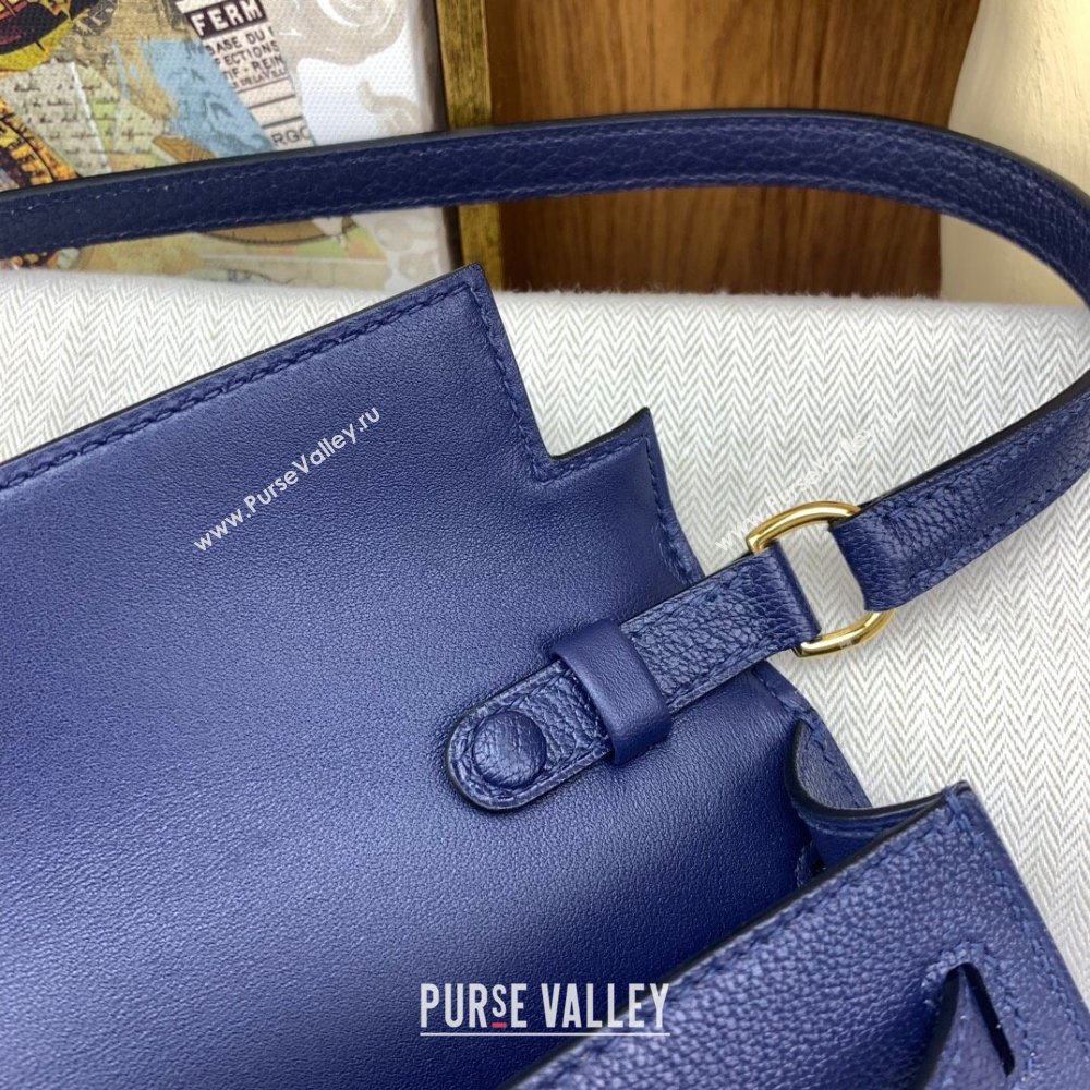 Hermes Kelly Elan Bag in Chevre Leather Blue/Gold 2024(Handmade) (XYA-24022216)