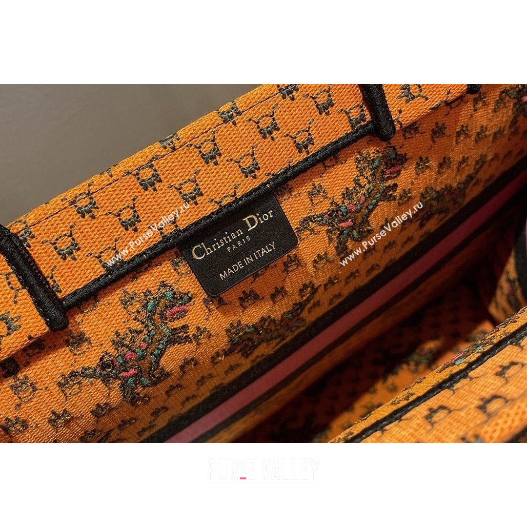 Dior Large Book Tote Bag in Orange Multicolor Dragon & Fire Embroidery 2021 (XXG-21090713)