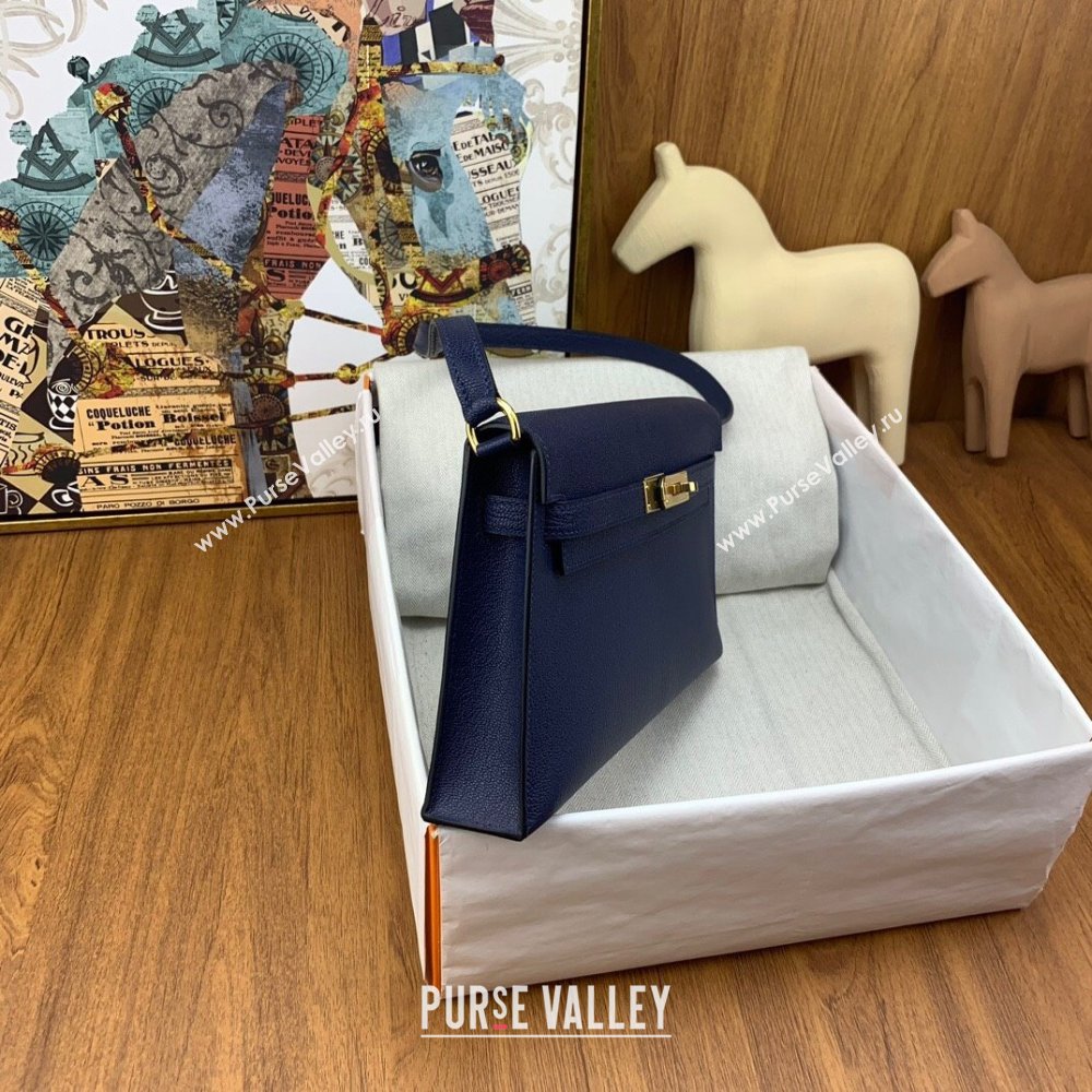 Hermes Kelly Elan Bag in Chevre Leather Blue/Gold 2024(Handmade) (XYA-24022216)