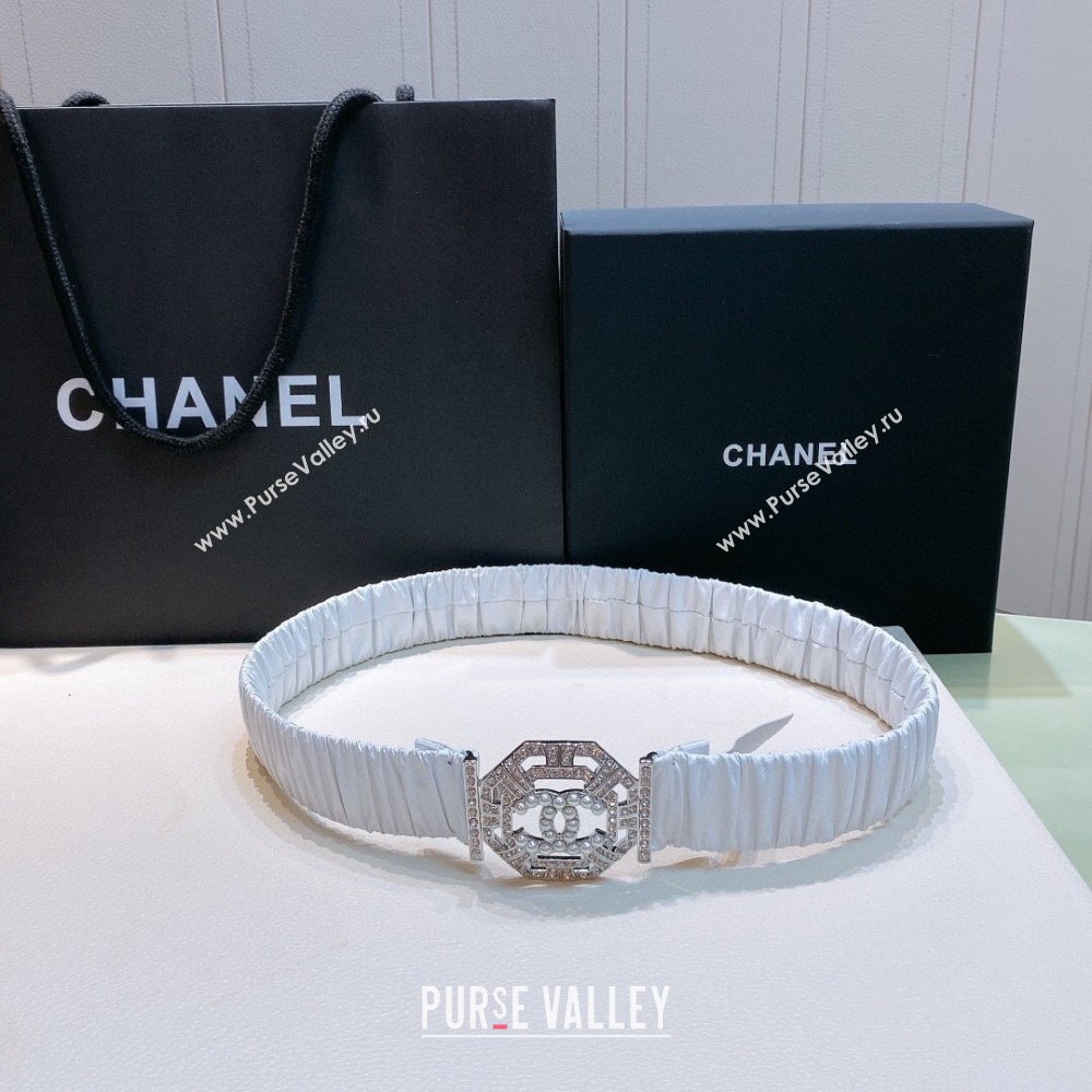 Chanel Stretch Calfskin Belt with Crystal Buckle 3cm CH102920 White 2024 (YANG-24102920)