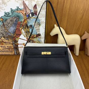 Hermes Kelly Elan Bag in Chevre Leather Black/Gold 2024(Handmade) (XYA-24022218)