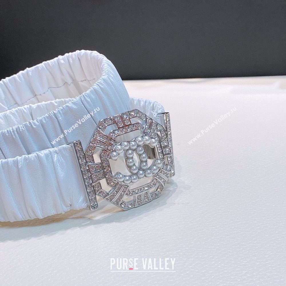 Chanel Stretch Calfskin Belt with Crystal Buckle 3cm CH102920 White 2024 (YANG-24102920)