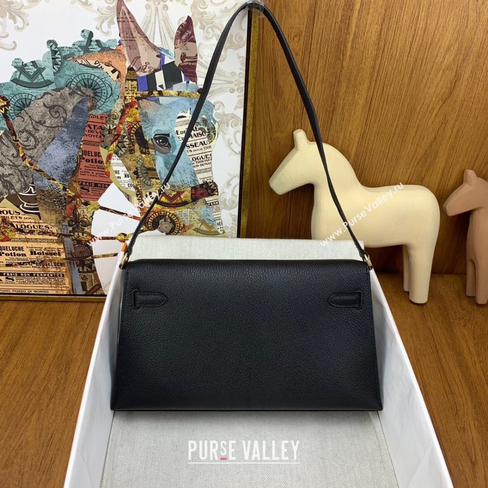 Hermes Kelly Elan Bag in Chevre Leather Black/Gold 2024(Handmade) (XYA-24022218)