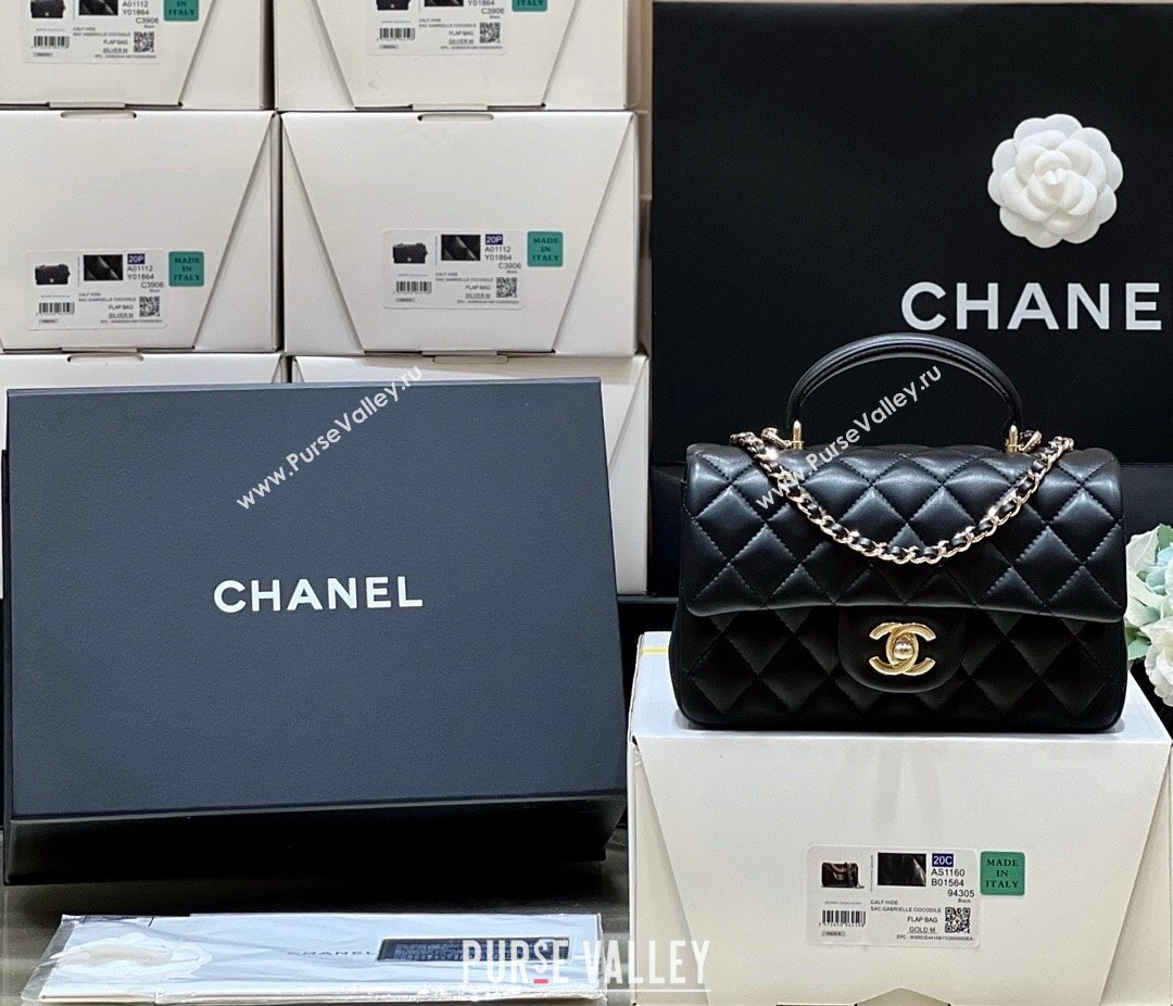 Chanel Lambskin Mini Flap Bag with Top Handle AS2431 Black 2024 Top Quality (SHUNY-24091301)