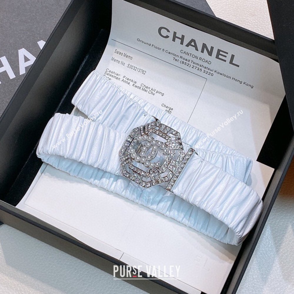 Chanel Stretch Calfskin Belt with Crystal Buckle 3cm CH102920 White 2024 (YANG-24102920)