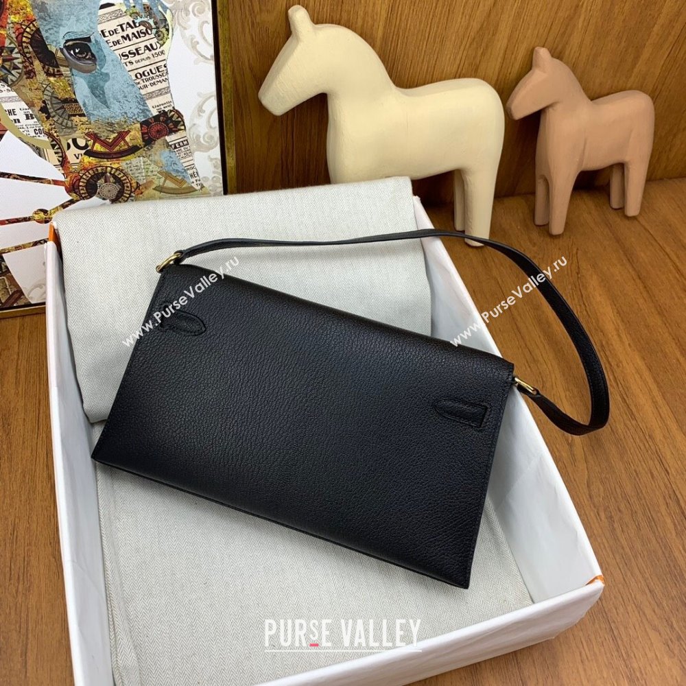 Hermes Kelly Elan Bag in Chevre Leather Black/Gold 2024(Handmade) (XYA-24022218)