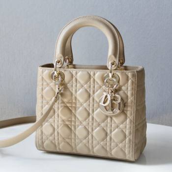 Dior Medium Lady Dior Bag in Cannage Lambskin 44532 Beige/Gold 2024 (DMZ-24041605)